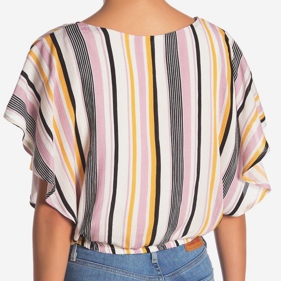 NWT Lumiere V-Neck Stripe Print Front Tie Top- S - Picture 2 of 10